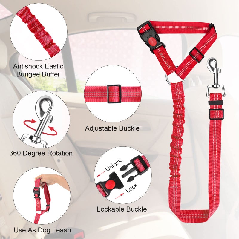 BWOGUE 2 Packs Dog Cat Safety Seat Belt Strap Car Headrest Restraint Adjustable Nylon Fabric Dog Restraints Vehicle Seatbelts Harness - Image 4